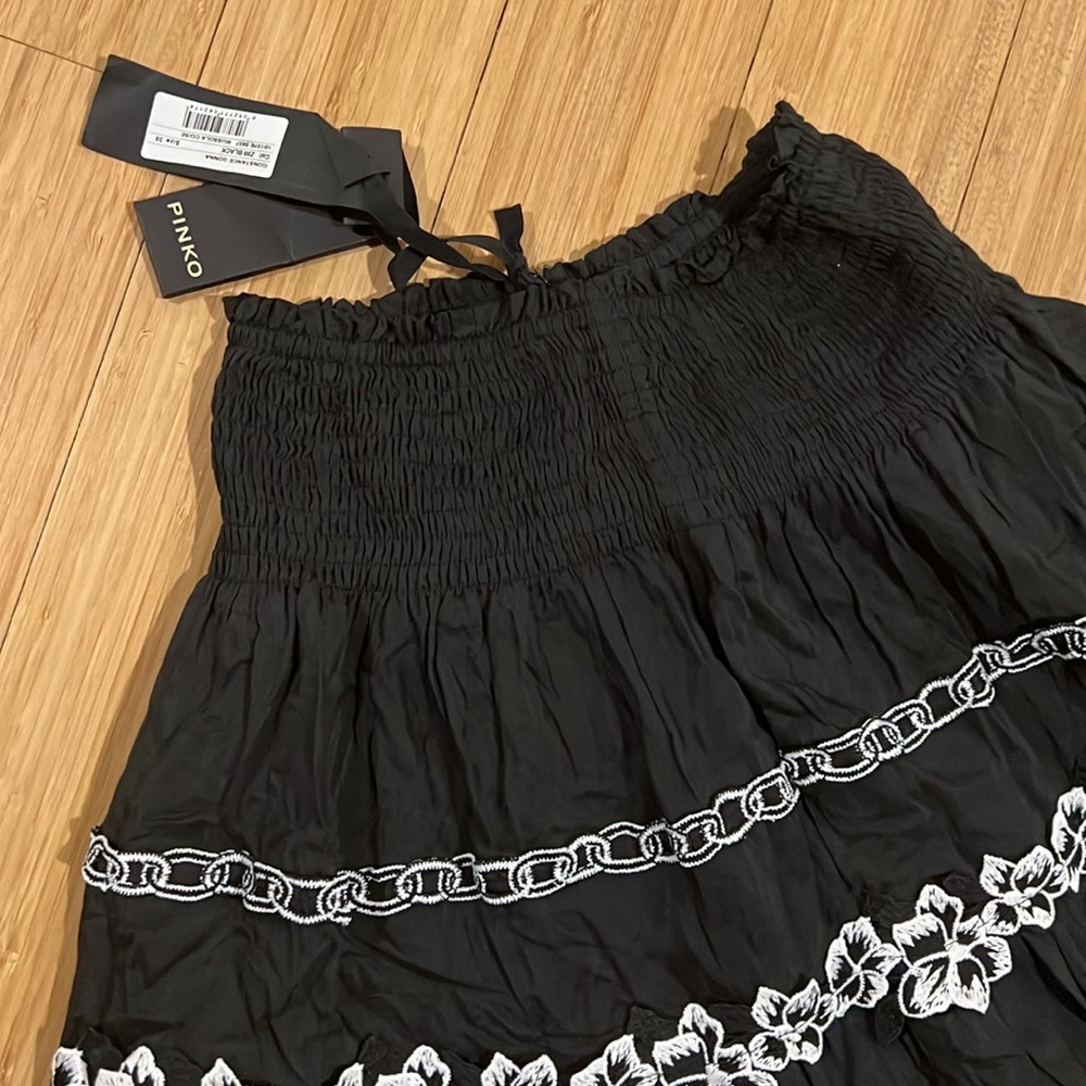 Pinko Black Maxi Skirt with White Floral Detail